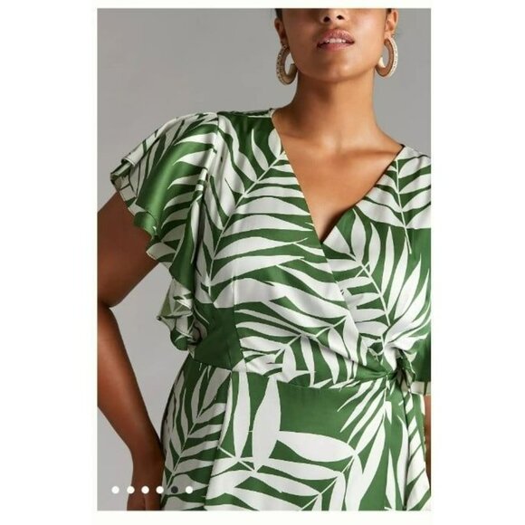 Anthropologie Hutch Palms Wrap Maxi Dress, Green And Cream, US Size L flowy - Picture 5 of 10